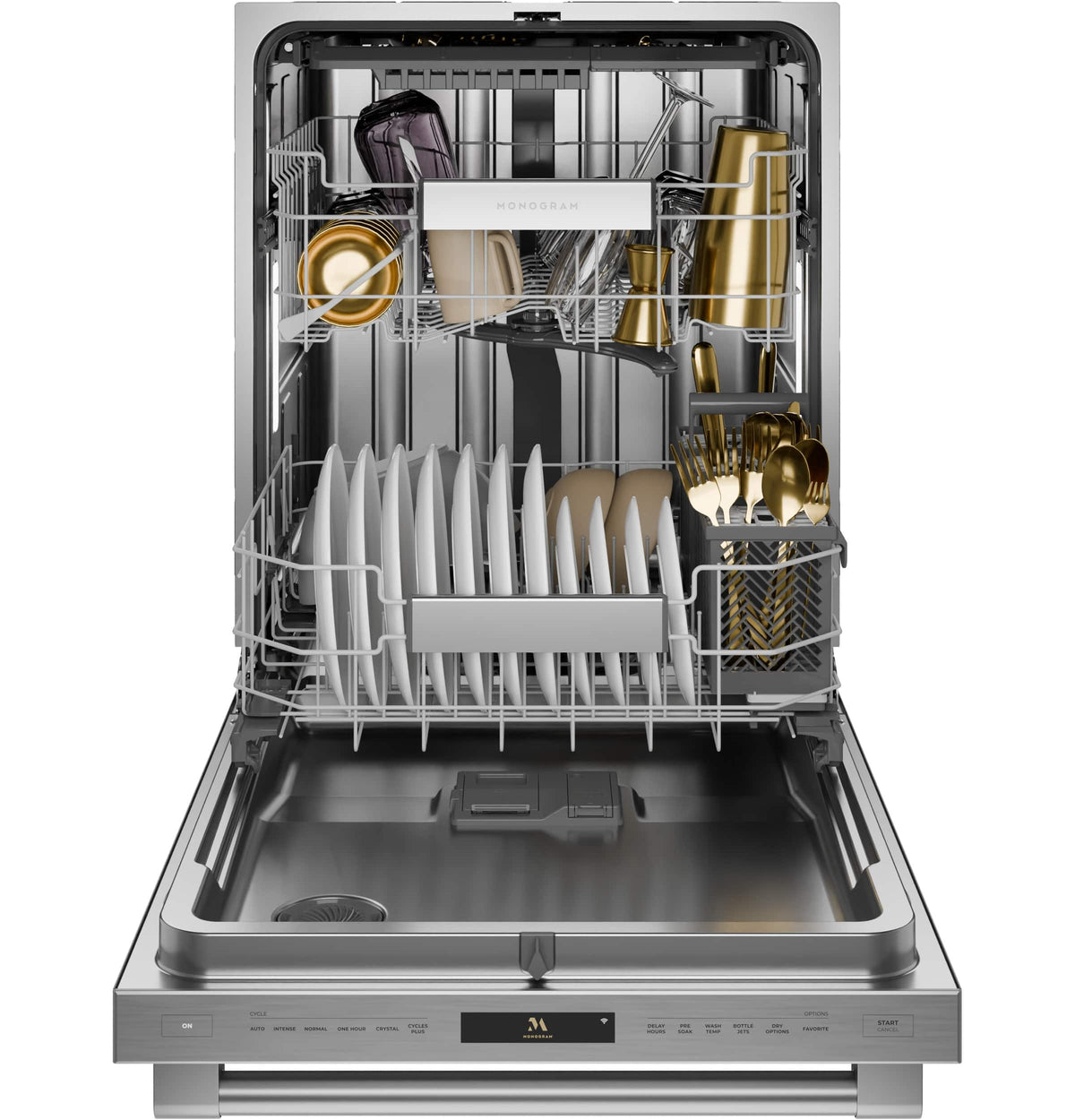 Monogram - 24" Top Control Smart Built-In Stainless Steel Tub Dishwasher w/ Adjustable 3rd Rack, 37 dBA, and Advanced Water System - Stainless Steel