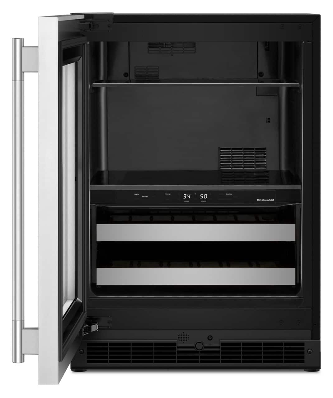 KitchenAid - 24" Beverage Center with Glass Door and Metal-Front Racks - Black Cabinet/Stainless Steel Doors
