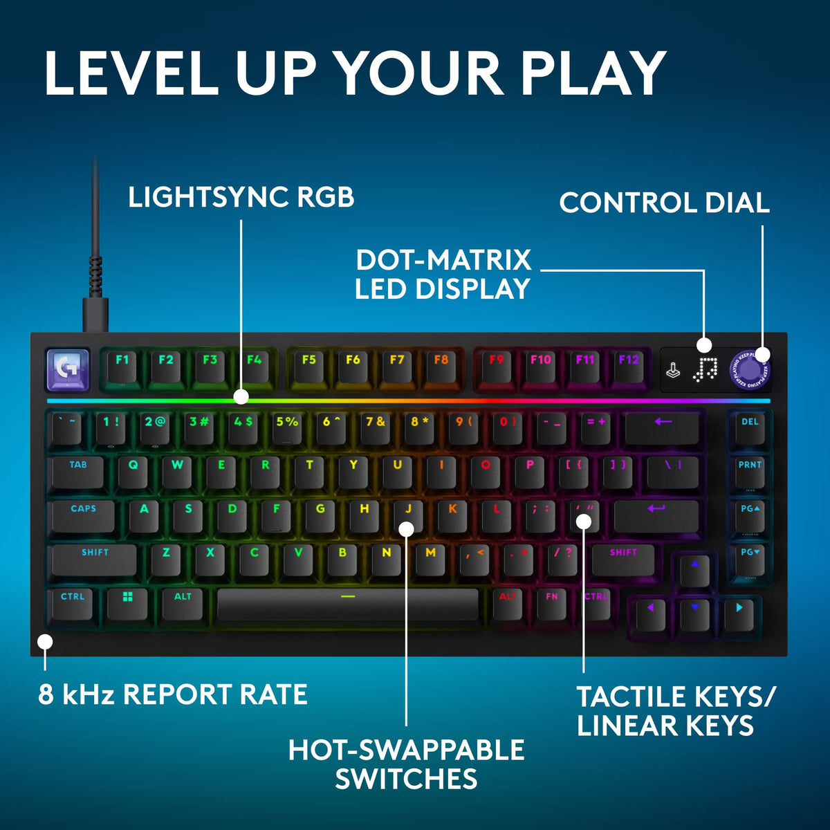 Logitech - G316 X 75 Gaming Keyboard with Hot-Swappable Tactile Switches, USB-C, RGB LIGHTSYNC for PC - Black