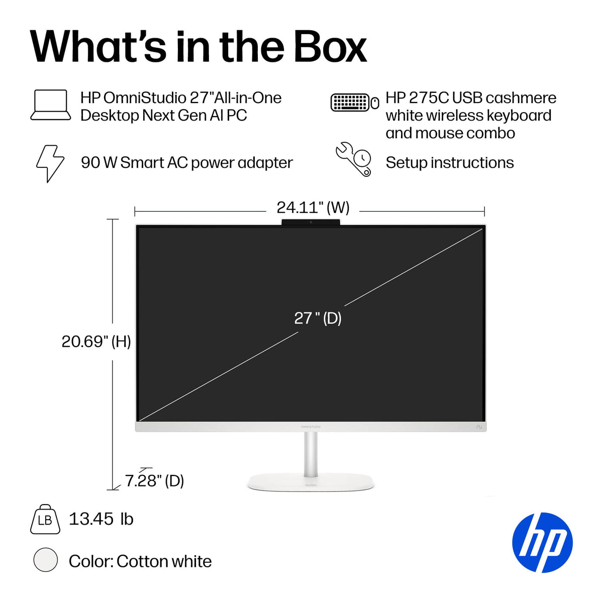 HP - OmniStudio 27" Full HD Touchscreen All-in-One w/ Adjustable Height - Intel Core Ultra 7 - 16GB Memory - 1TB SSD - Cotton White