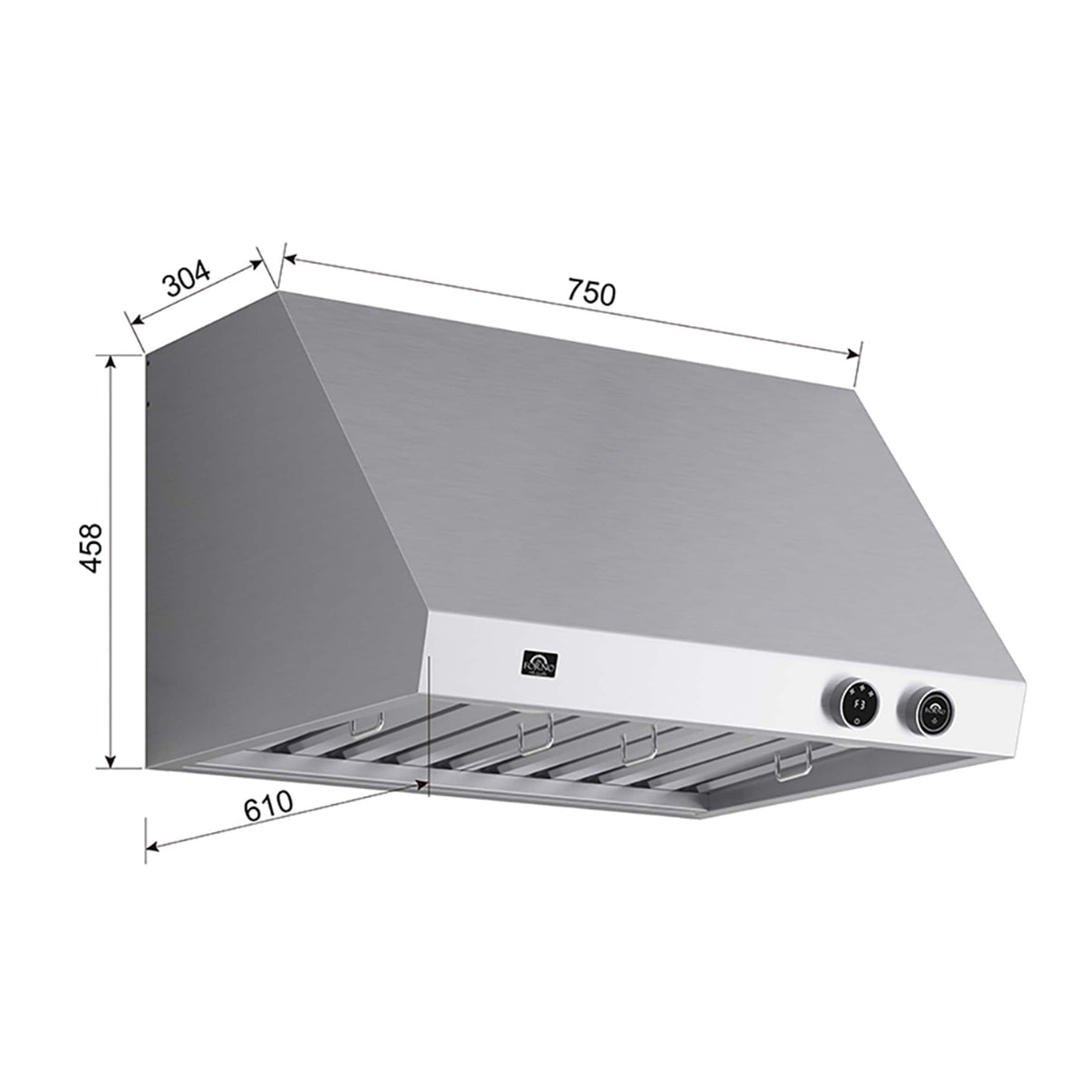 Forno Appliances - 30 inches - Externally Vented - Wall Range Hood - Silver