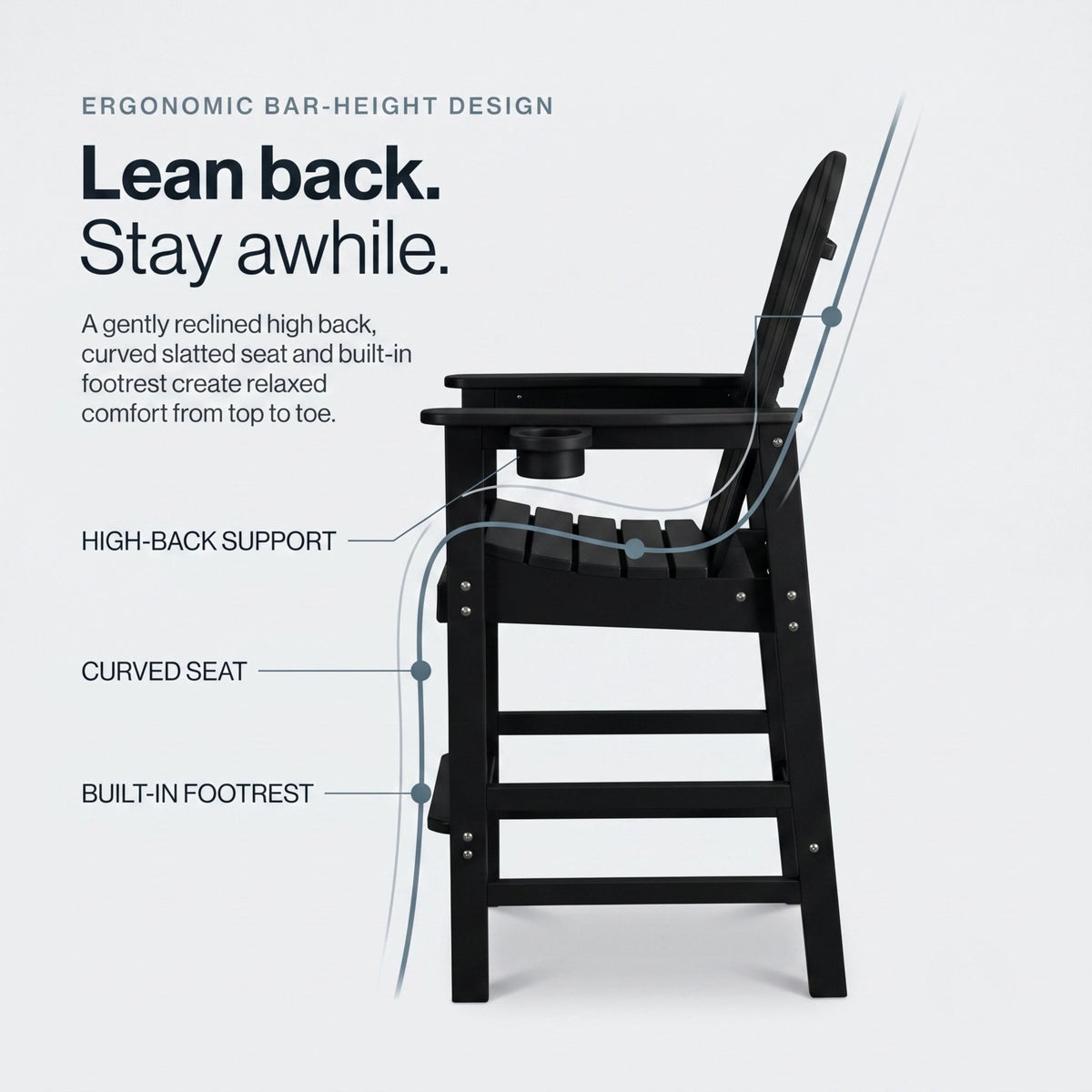 Silla Adirondack de altura de barra con portavasos y reposabrazos