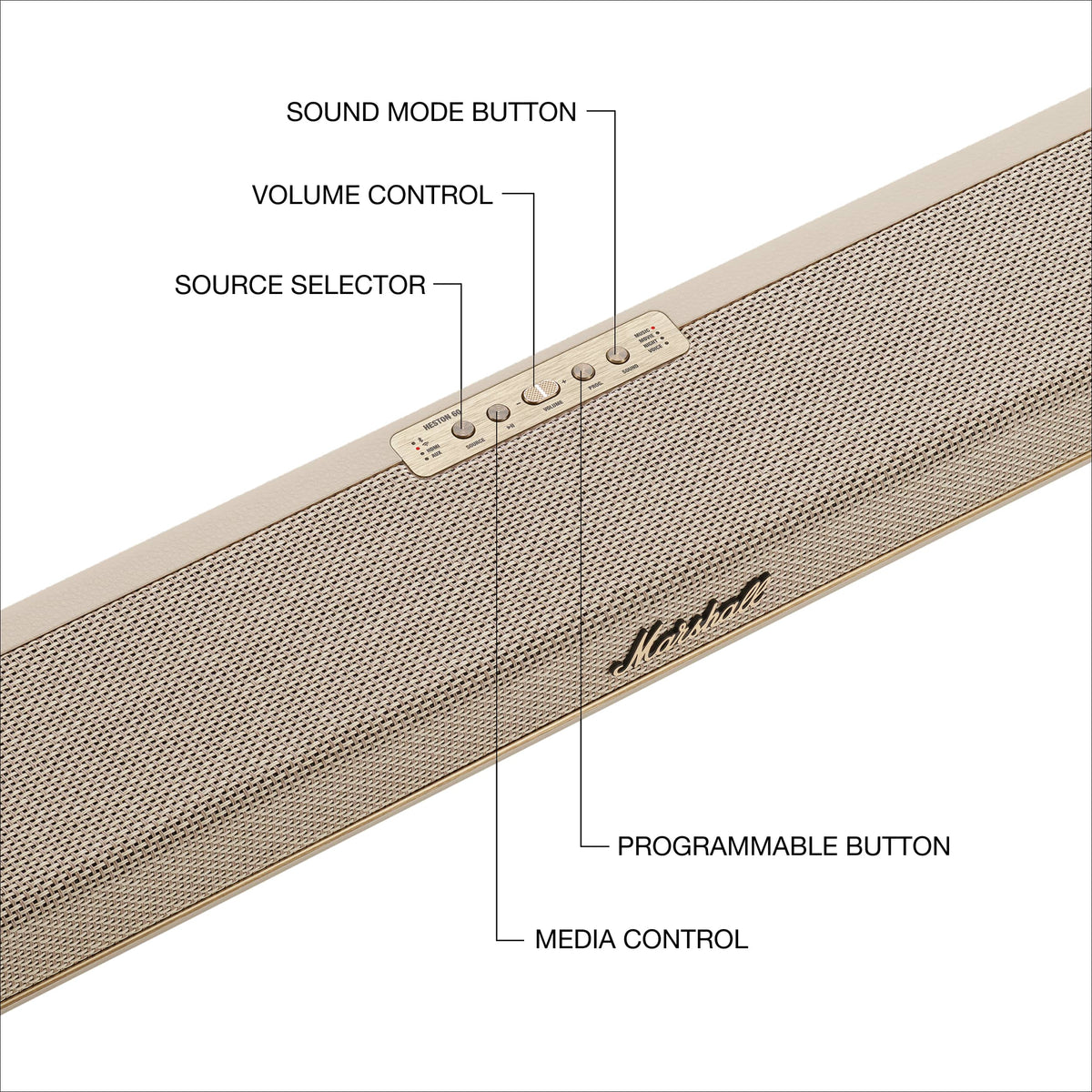 Marshall - Heston 60 Soundbar with Dolby Atmos Immersive Sound for TV / Movies / Music - Cream