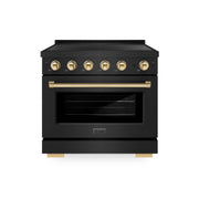 ZLINE - 36 in. Wide 5 Elements Autograph 5.2 cu. ft. Paramount Freestanding Induction Range in Black Steel with Gold Accents - Black Stainless Steel