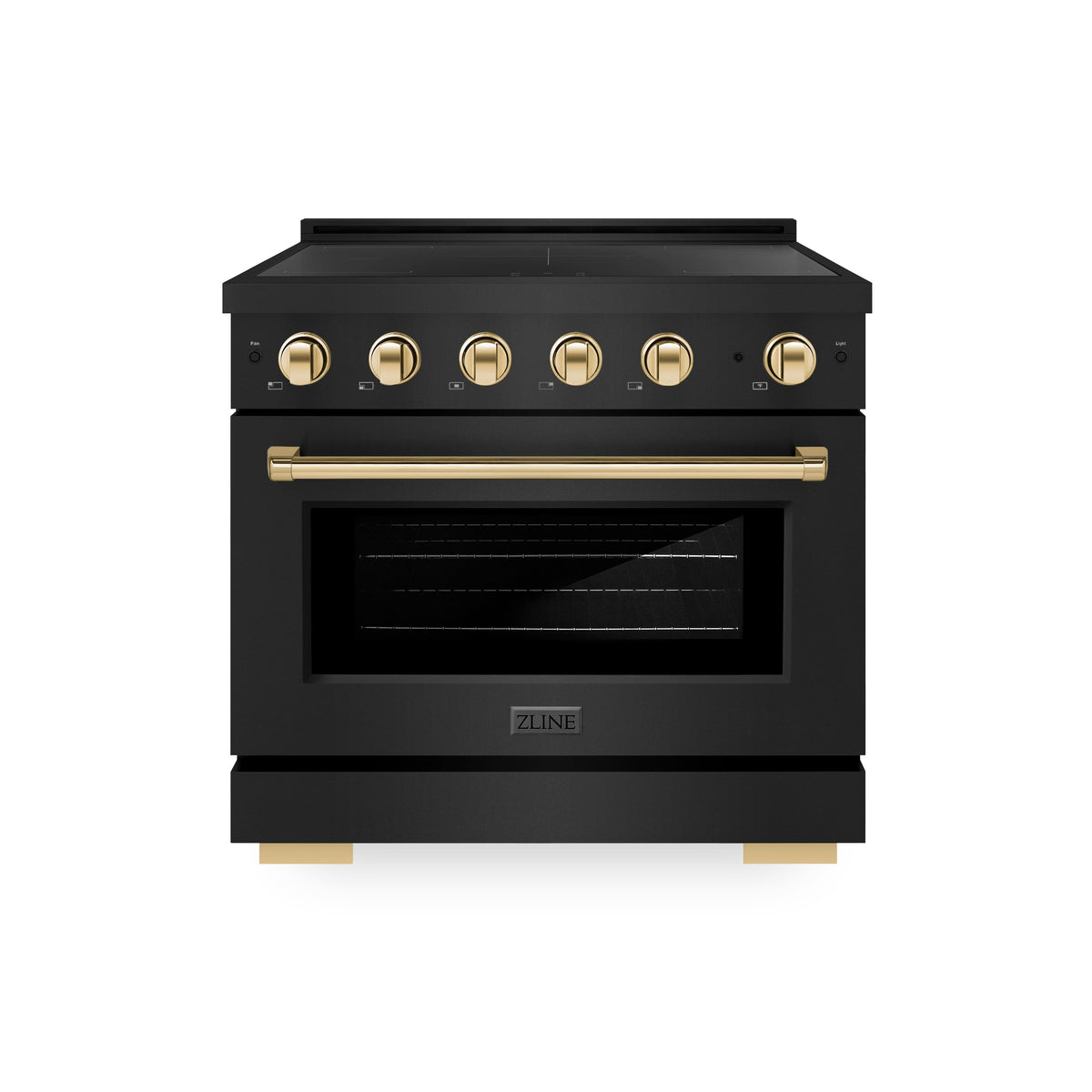 ZLINE - 36 in. Wide 5 Elements Autograph 5.2 cu. ft. Paramount Freestanding Induction Range in Black Steel with Gold Accents - Black Stainless Steel