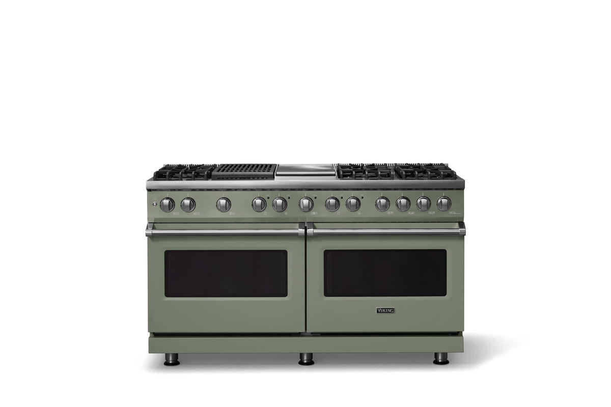 Viking - 60"W. 8 Burner Pro 5 Series 9.4 Cu. Ft. Freestanding Sealed 8 Burner Dual Fuel Convection Range/Griddle/Grill - Eucalyptus