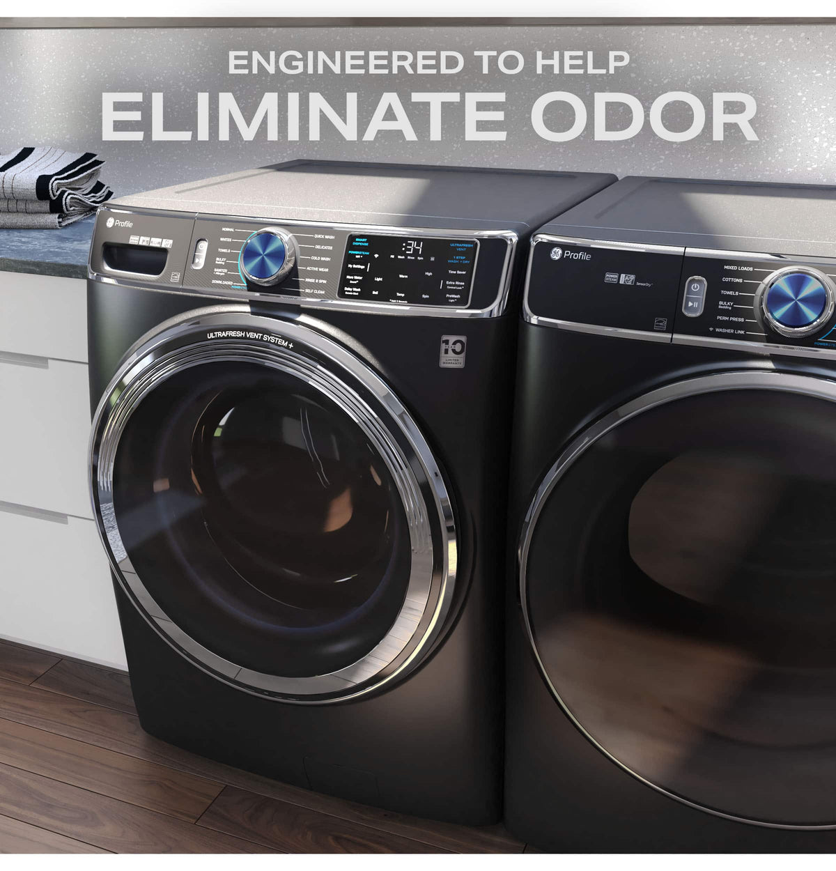 GE Profile - 5.5 Cu. Ft. High Efficiency Stackable Smart Front Load Washer with Steam and UltraFresh Vent System+ With OdorBlock - Jade Green