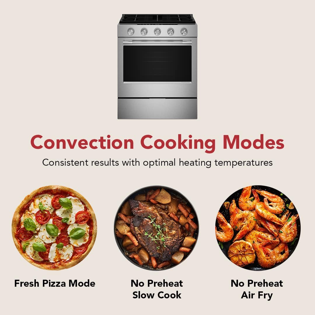 KitchenAid - 30 in. Wide 5 burners 5.0 cu. ft. Slide-in Gas Range with Convection Cooking Modes - Stainless Steel