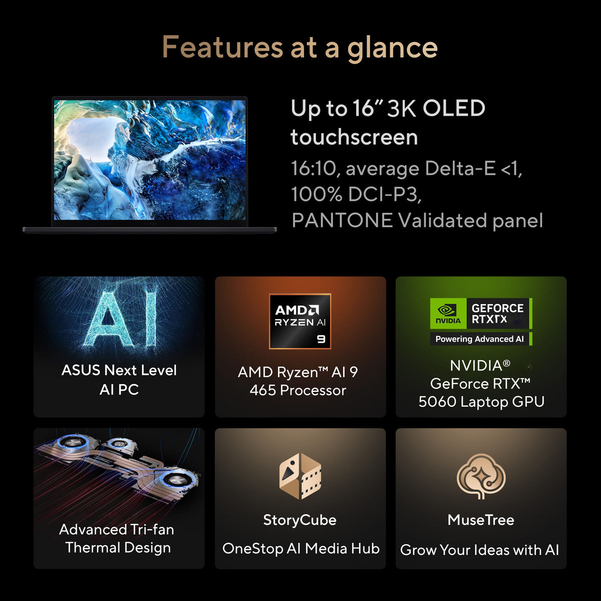 ASUS - ProArt P16 16" 3K OLED Touchscreen Laptop - AMD Ryzen AI 9 465 (2026) - 32GB RAM - 512GB SSD - Copilot+ PC - Nano Black