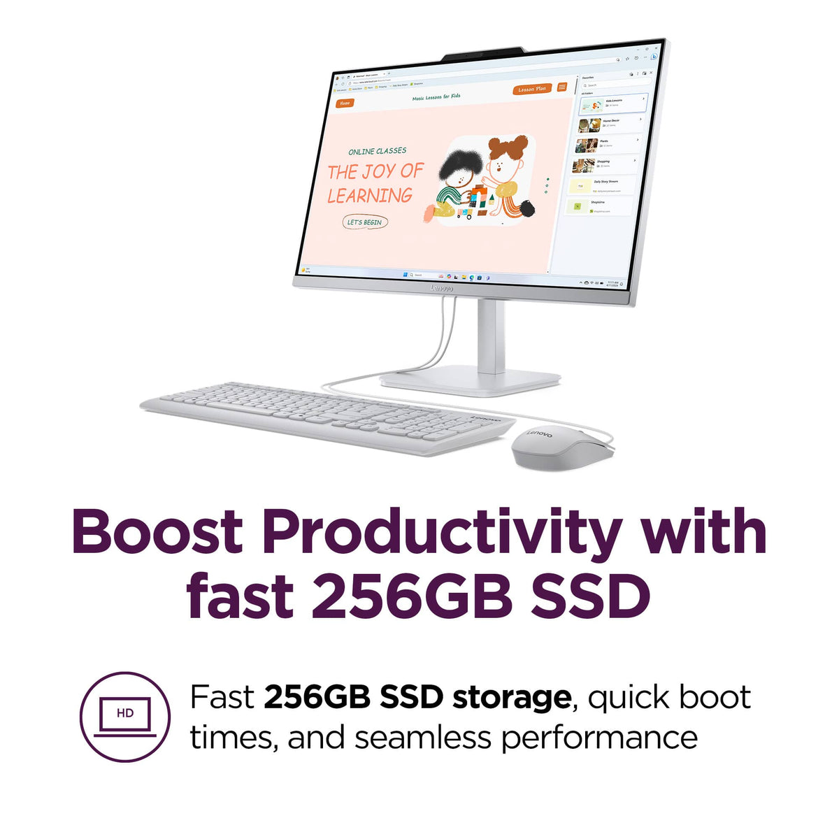Lenovo - A100 23.8" Full HD All-In-One - Intel Processor N100 - 8GB Memory - 256GB SSD - Cloud Grey