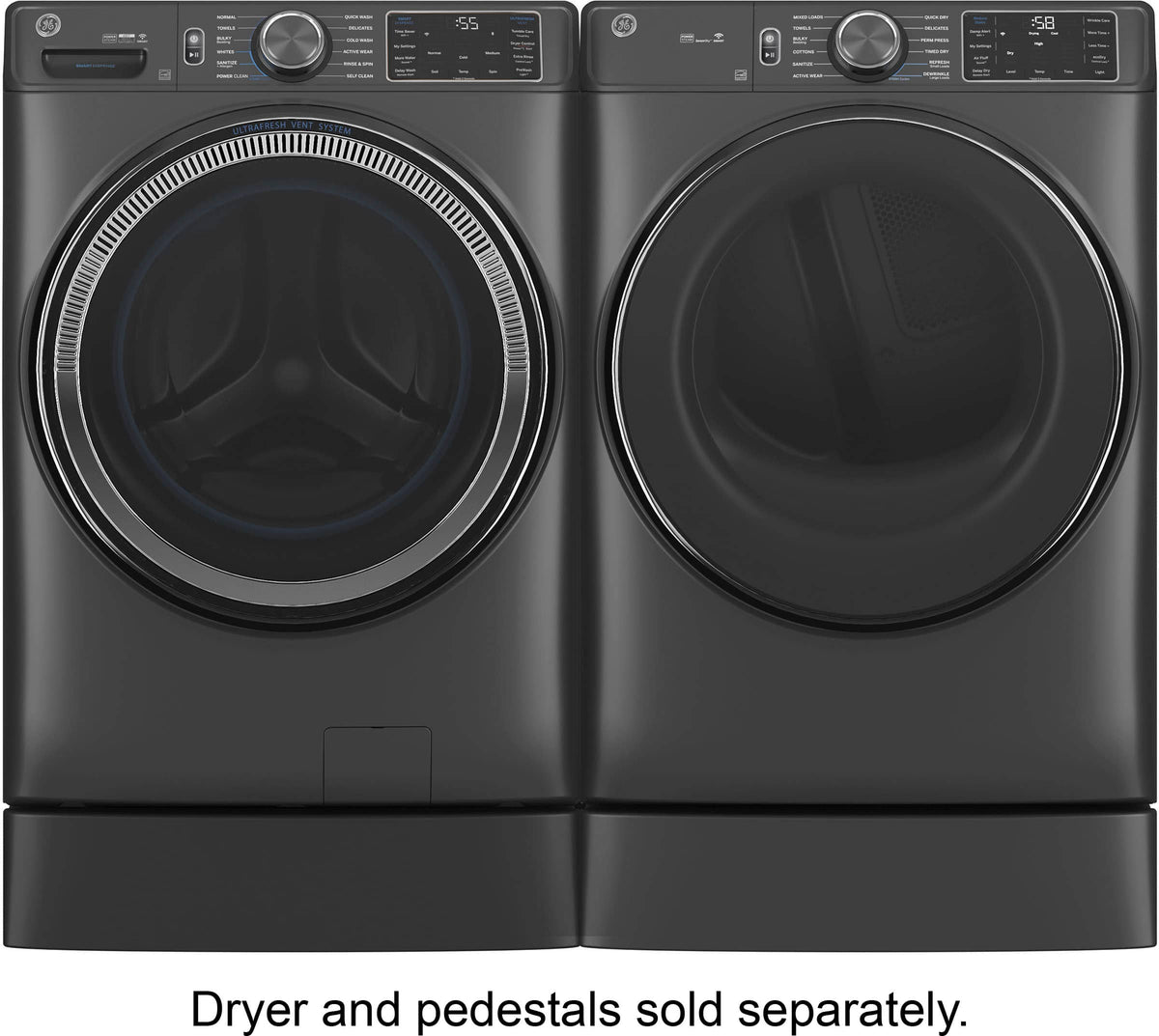 GE - 5.0 Cu. Ft. Stackable Smart Front Load Washer with Steam, SmartDispense and Odorblock Ultra Fresh Vent System - Carbon Graphite
