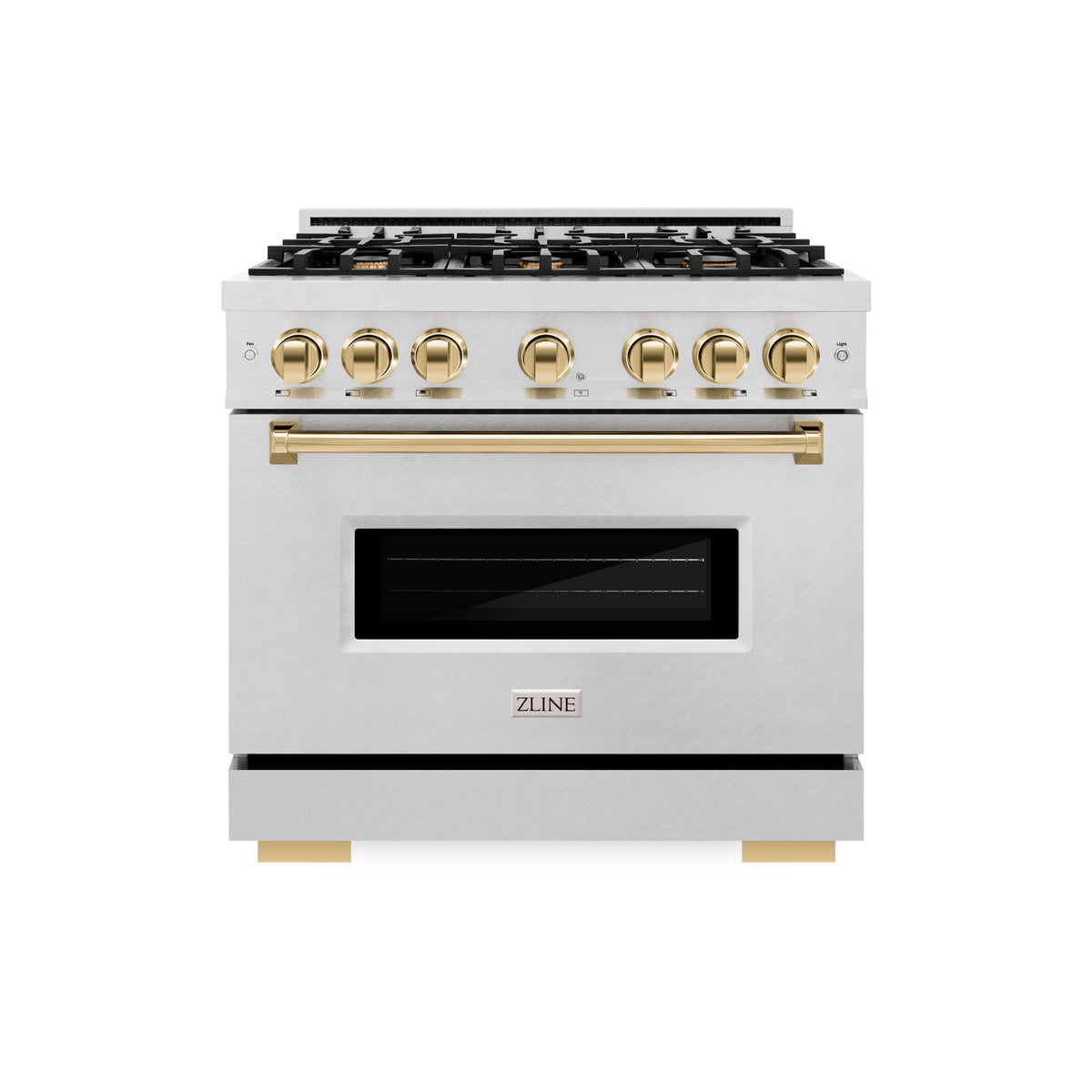 ZLINE - 36 in. Wide 6 Burner Autograph Classic Satin Steel Gas Range with Gold Accents (CGRSZ-36-G) - Stainless Steel