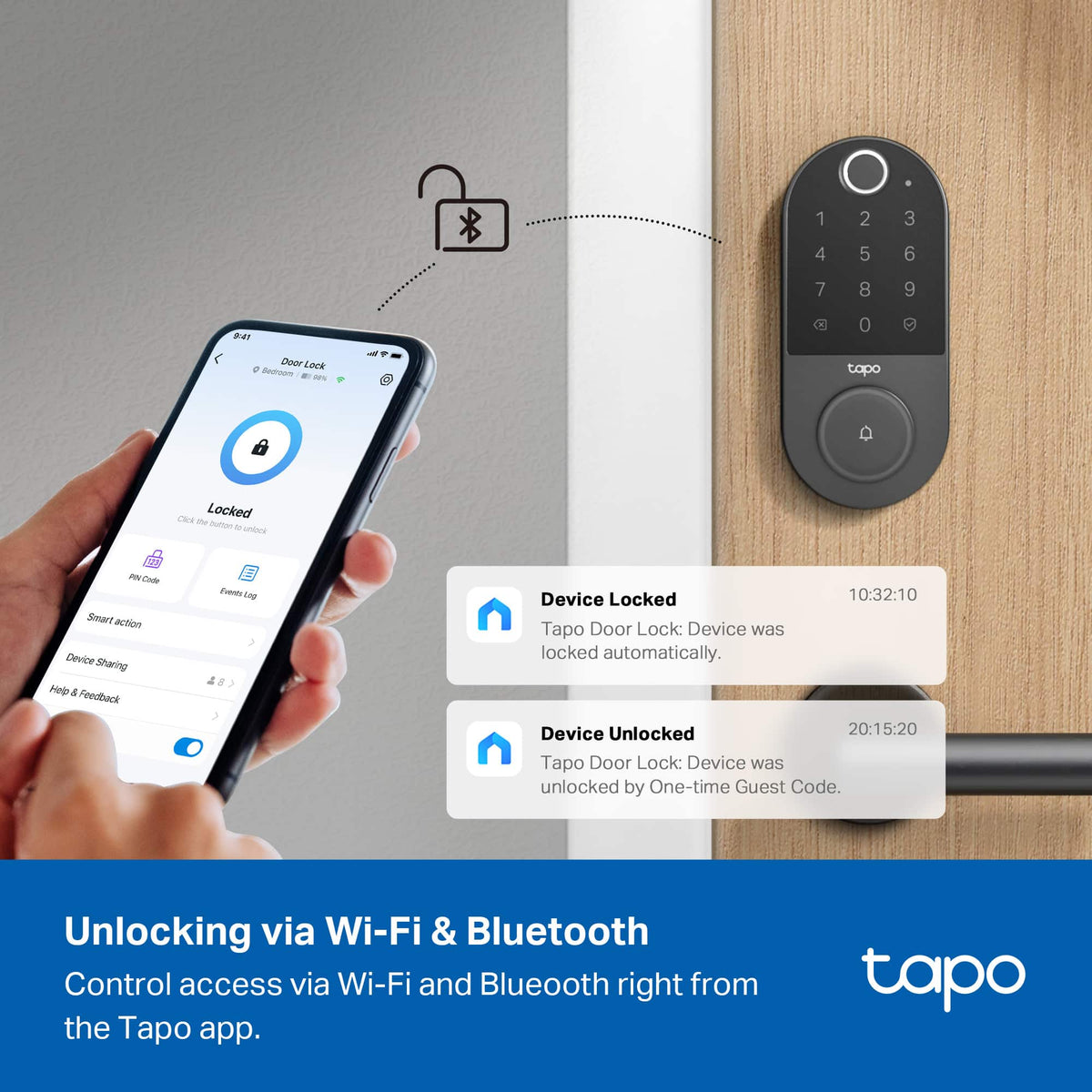 TP-Link - Tapo DL110 Smart Wi-Fi Deadbolt Lock - Lock/Unlock using Keypad, App, or Fingerprint Recognition - Replaces Most Locks - Black