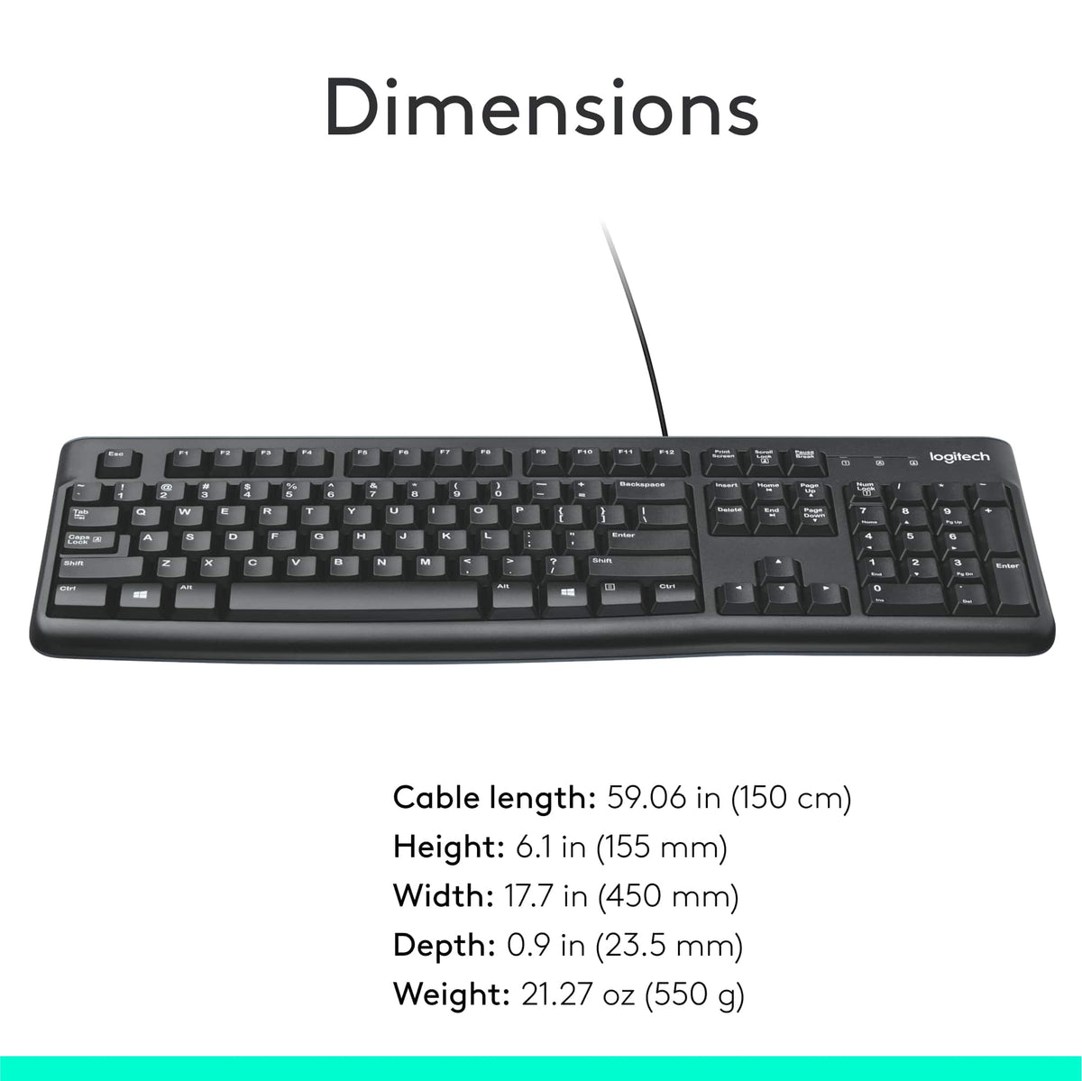 Logitech - K120 Full-size Wired Membrane Keyboard for PC with Spill-Resistant Design - Black