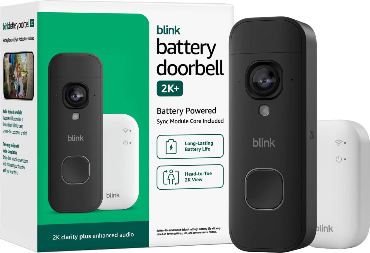 Blink - Battery Doorbell 2K+ Sync Module Core included - Wireless video doorbell, 2K resolution, enhanced audio - Black