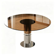 Mesa de comedor redonda / Tapa de vidrio templado - Marrón