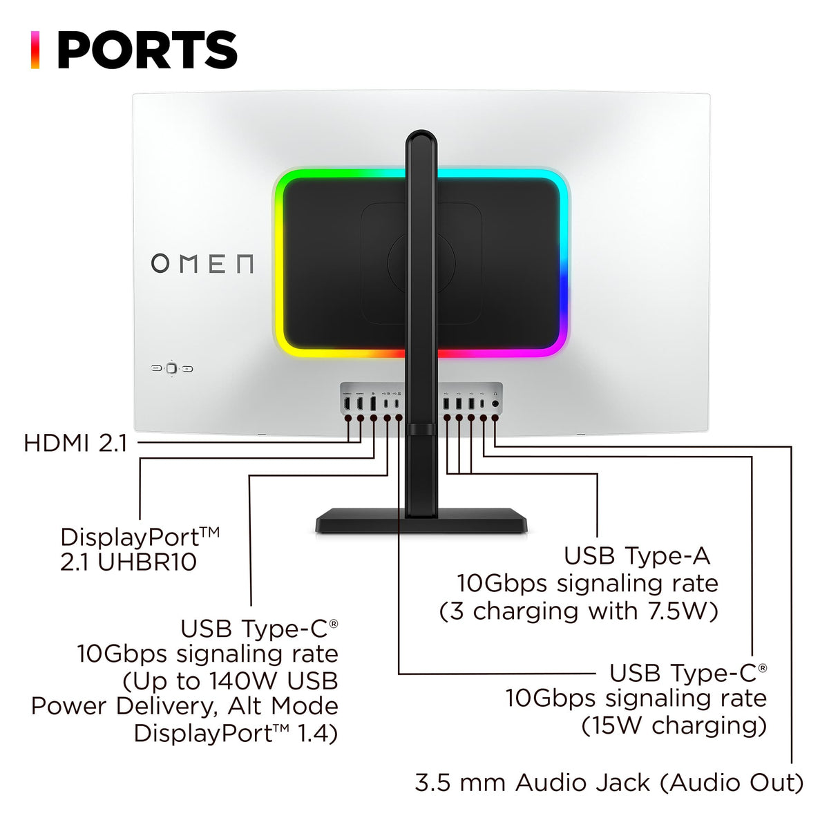 HP OMEN - Transcend 31.5" QD-OLED 4K UHD 240Hz G-SYNC Compatible Gaming Monitor with Adjustable Height - Black/White