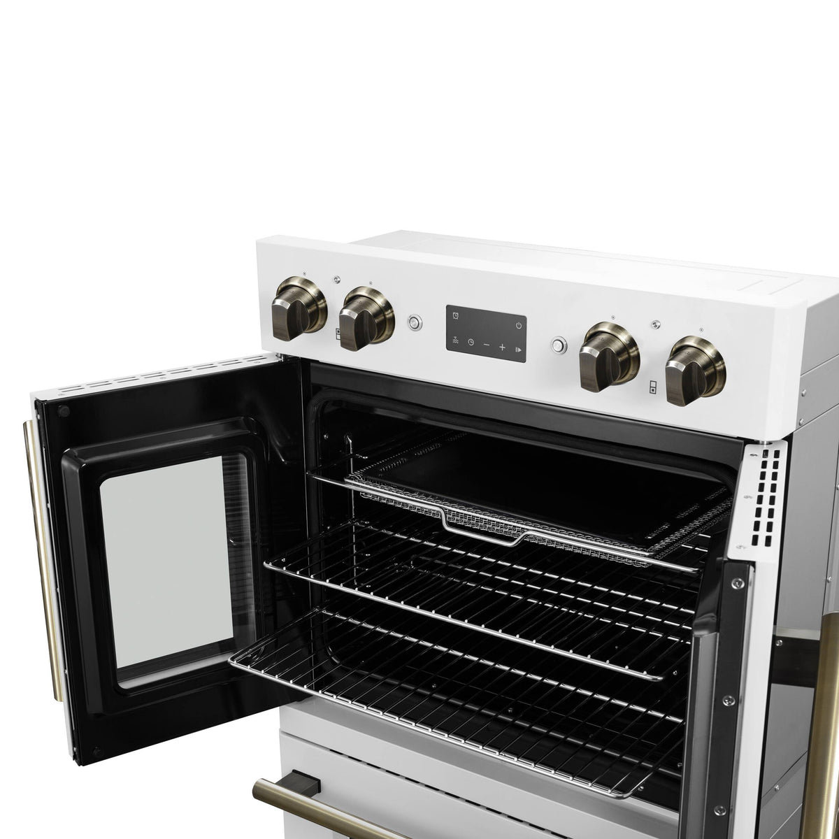 Forno Appliances - Asti 7.36 Cu. Ft. Electric Double Wall Oven with Upper French Doors and Antique Brass Accents - White