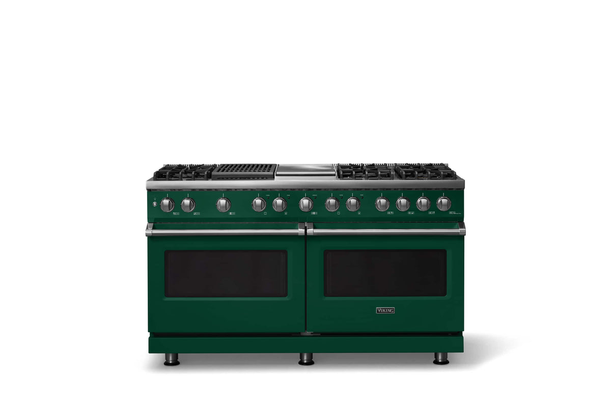 Viking - 60"W. 8 Burner Pro 5 Series 9.4 Cu. Ft. Freestanding Sealed 8 Burner Dual Fuel Convection Range/Griddle/Grill - Ivy