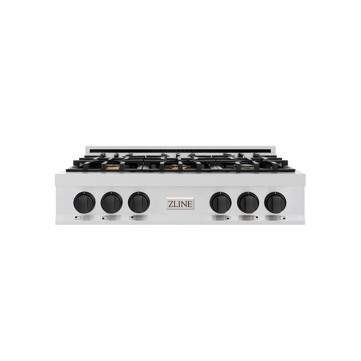 ZLINE - Autograph 36 in. Slide-In Classic Rangetop w/ 6 Burners in Stainless Steel & Matte Black Accents - Stainless Steel