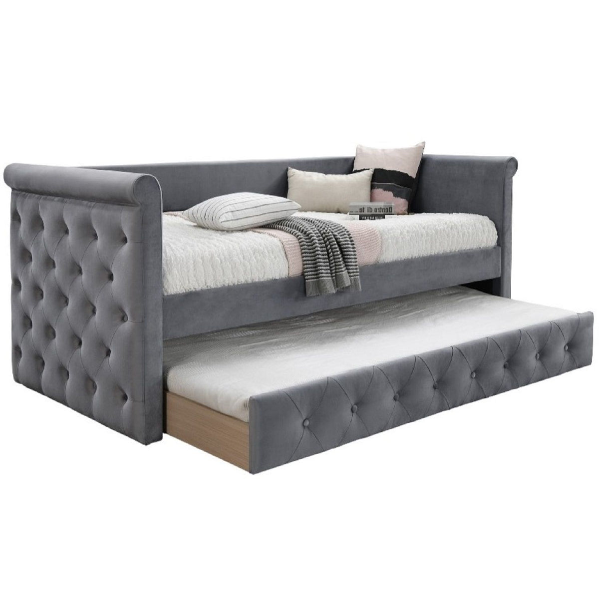 Sofá cama contemporáneo con capitoné de botones y nido de láminas