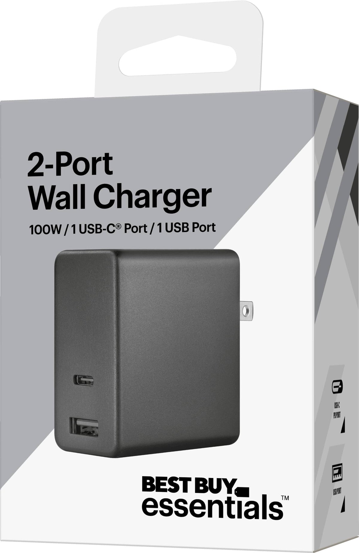 Best Buy essentials™ - 100W Dual Port USB-C and USB Wall Charger for MacBook Pro, iPad, iPhone, Apple Watch, Smartphones & other USB-C Devices - Black