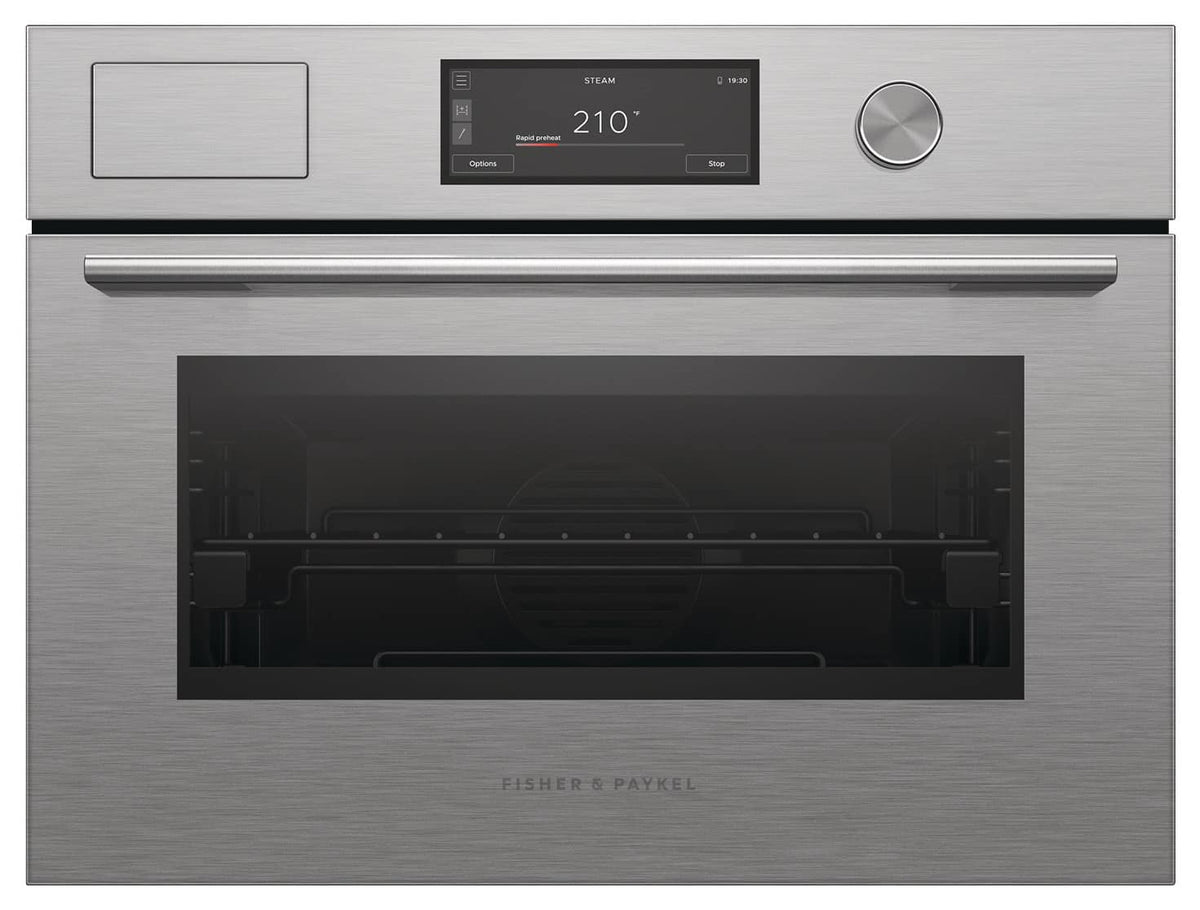 Fisher & Paykel - 24 " 1.9 Cu Ft Built-in Combination Steam Oven, 6.8" Touchscreen w/Dial -Compact - Brushed Silver