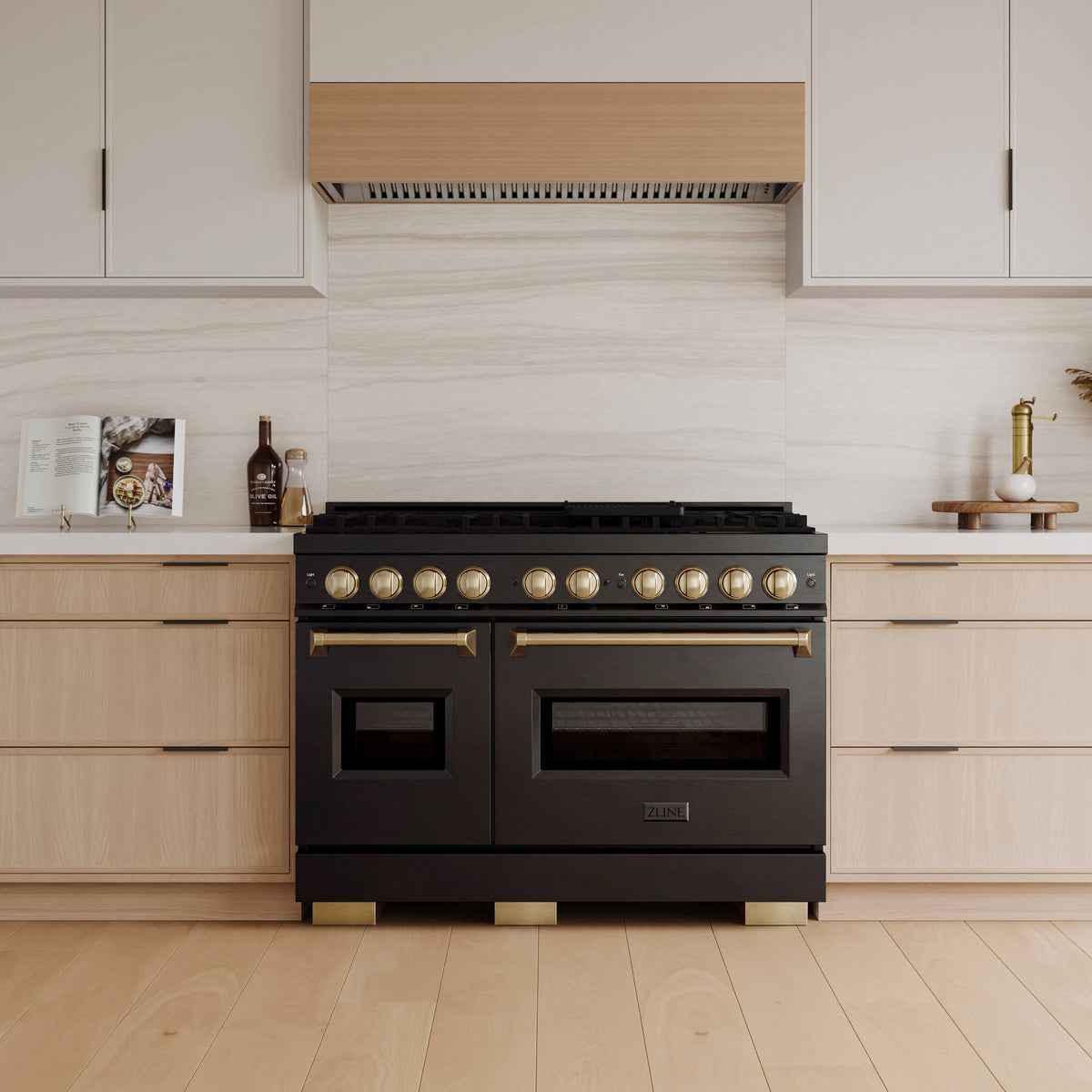 ZLINE - Autograph 48 in. 6.7 cu. ft. Classic Freestanding Black Stainless Dual Fuel Range w/ 8 DuoPro Burners & Bronze Accents - Black Stainless Steel