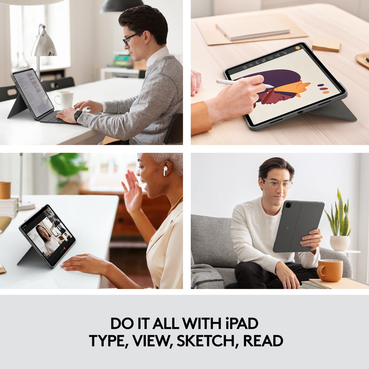 Logitech - Combo Touch Keyboard Folio for Apple iPad Pro 12.9" (5th & 6th Gen) with Detachable Backlit Keyboard - Oxford Gray
