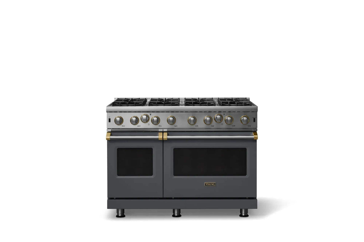 Viking - 48 in. Wide 8 Burner Pro 5 Series 6.1 Cu. Ft. Freestanding LP Gas Convection Range - Cast Black w. Brushed Brass - Cast Black