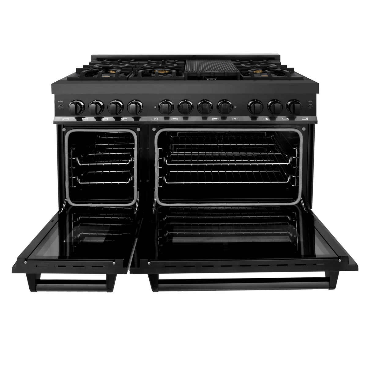 ZLINE - 48 in. Wide 8 Burner 6.0 cu. ft. Freestanding Legacy Dual Fuel Range with Gas Cooktop and 2 Ovens in Black Steel - Multicolor