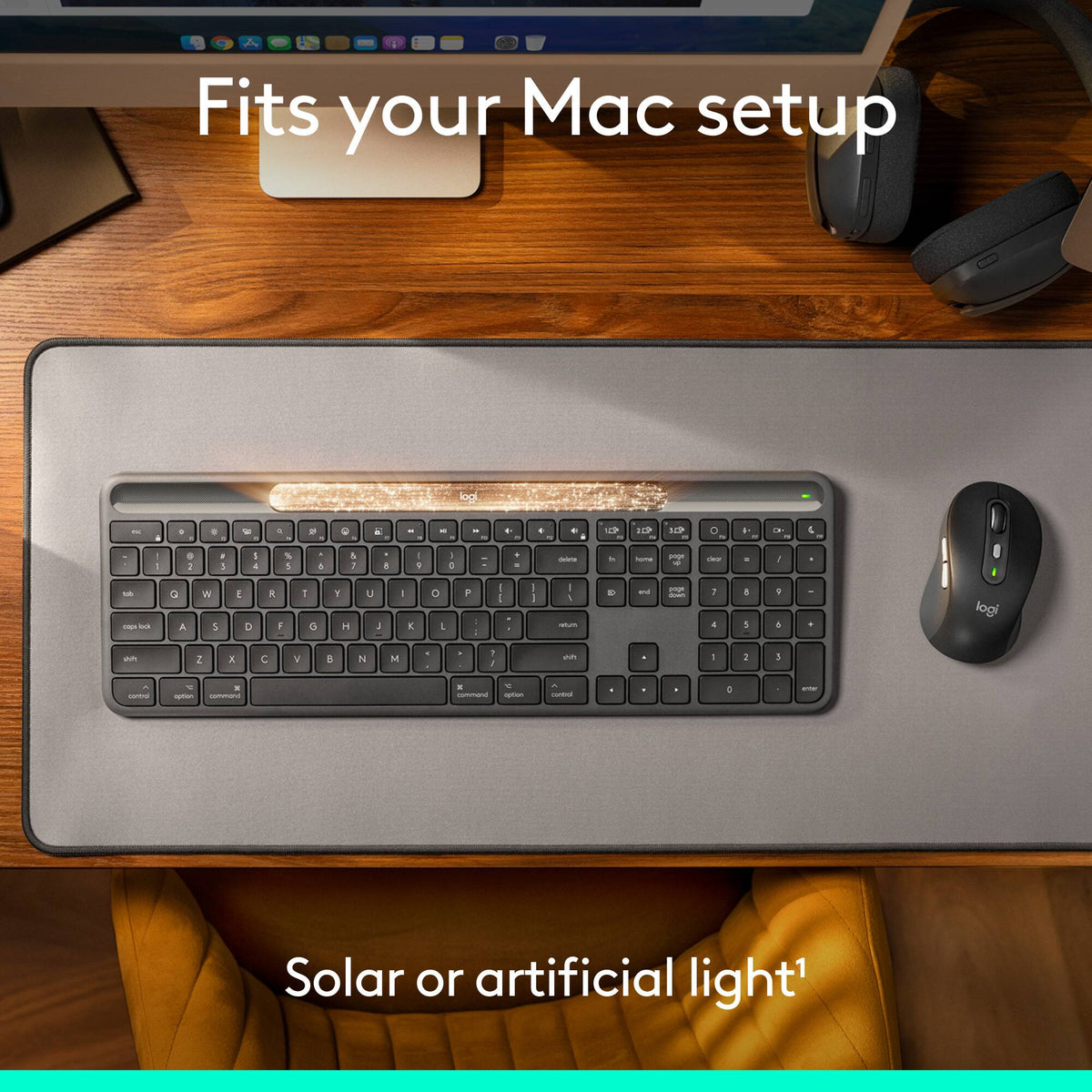 Logitech - Signature Slim Solar+ K980 for Mac Wireless Bluetooth Solar and Artificial Light Powered Keyboard with Customizable Keys - Graphite