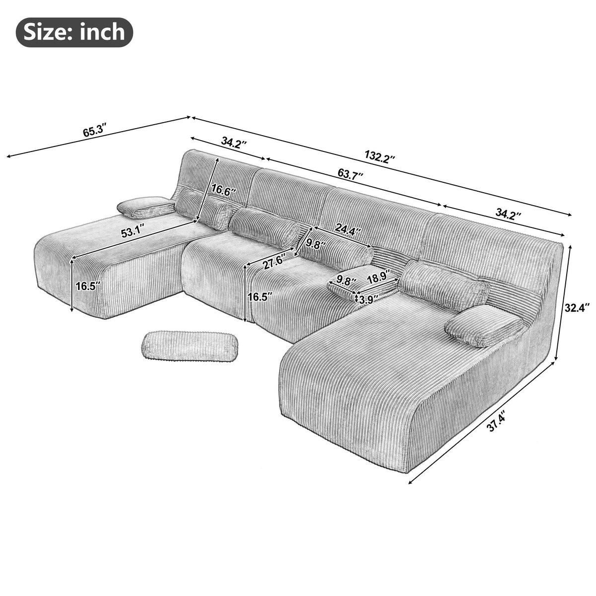 Sofá seccional de gran tamaño, asientos para sala de estar con diseño modular