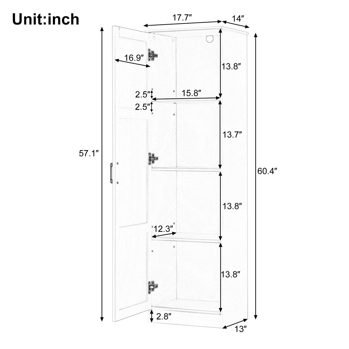 Gabinete de almacenamiento con 1 puerta y estante ajustable, forma rectangular - Blanco