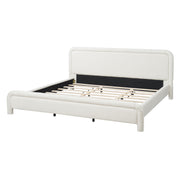 Base de cama tapizada con cabecero curvo, soporte de listones de madera