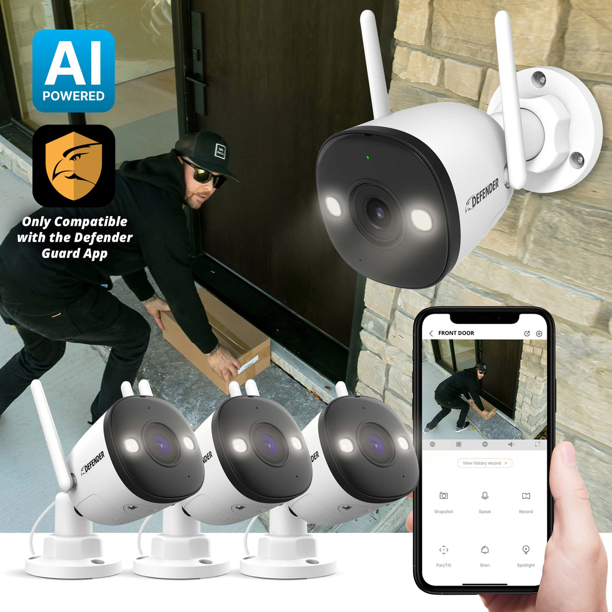 Defender - AI POWERED 4K Guard Pro Wi-Fi 6 Plug-in Power Security Camera - 3 pack - White