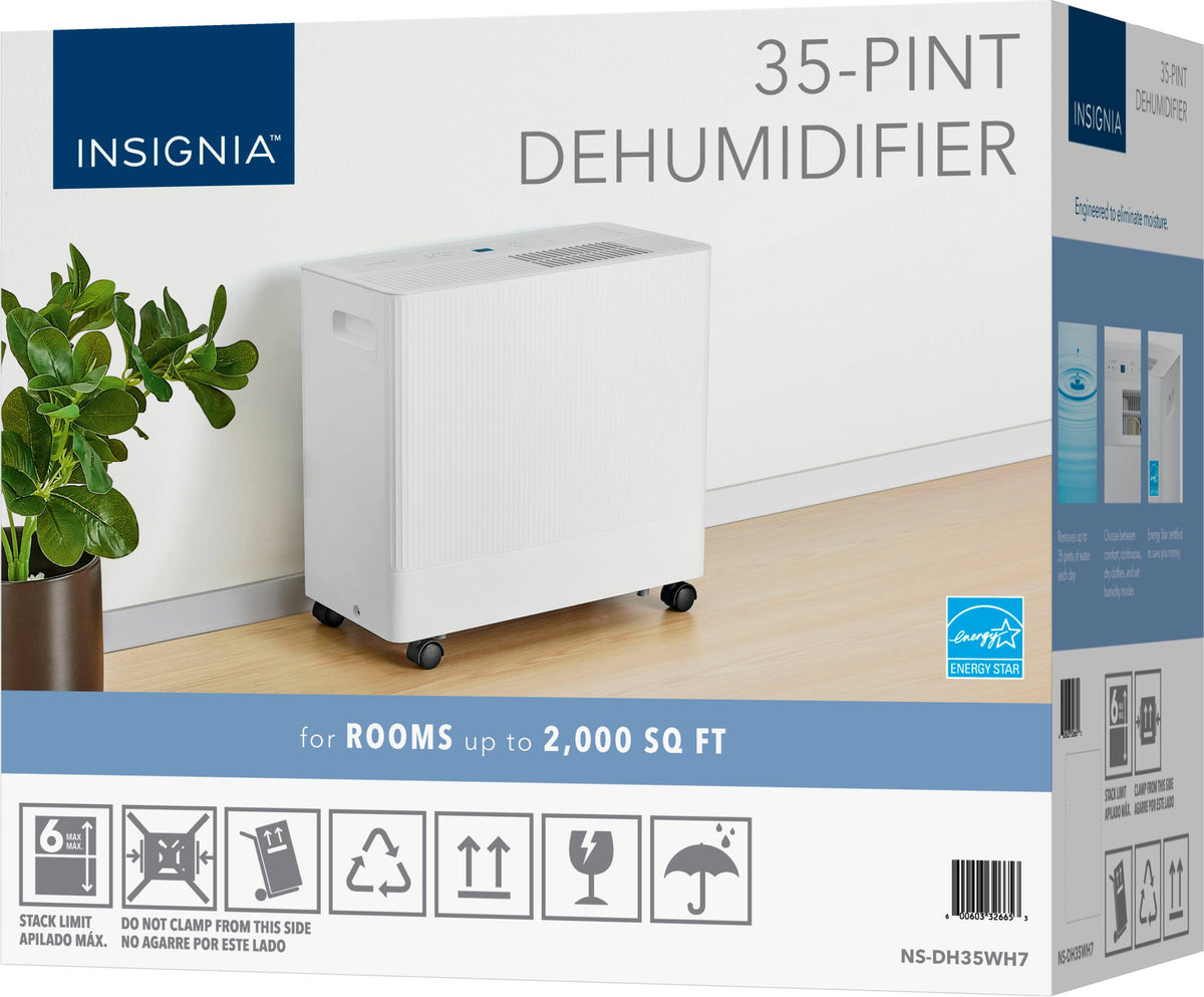 Insignia™ - 2,000 Sq. Ft. 35-Pint Portable Dehumidifier with 4.86 qt Bucket Capacity and ENERGY STAR Certification - White