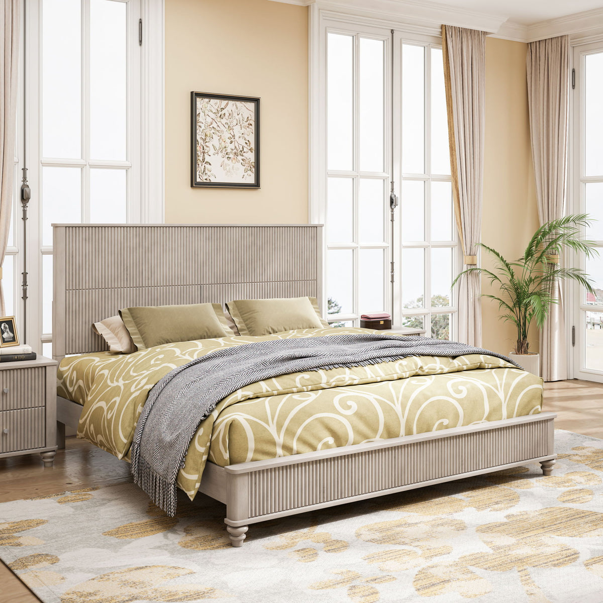 Estructura de cama de plataforma y cabecero alto