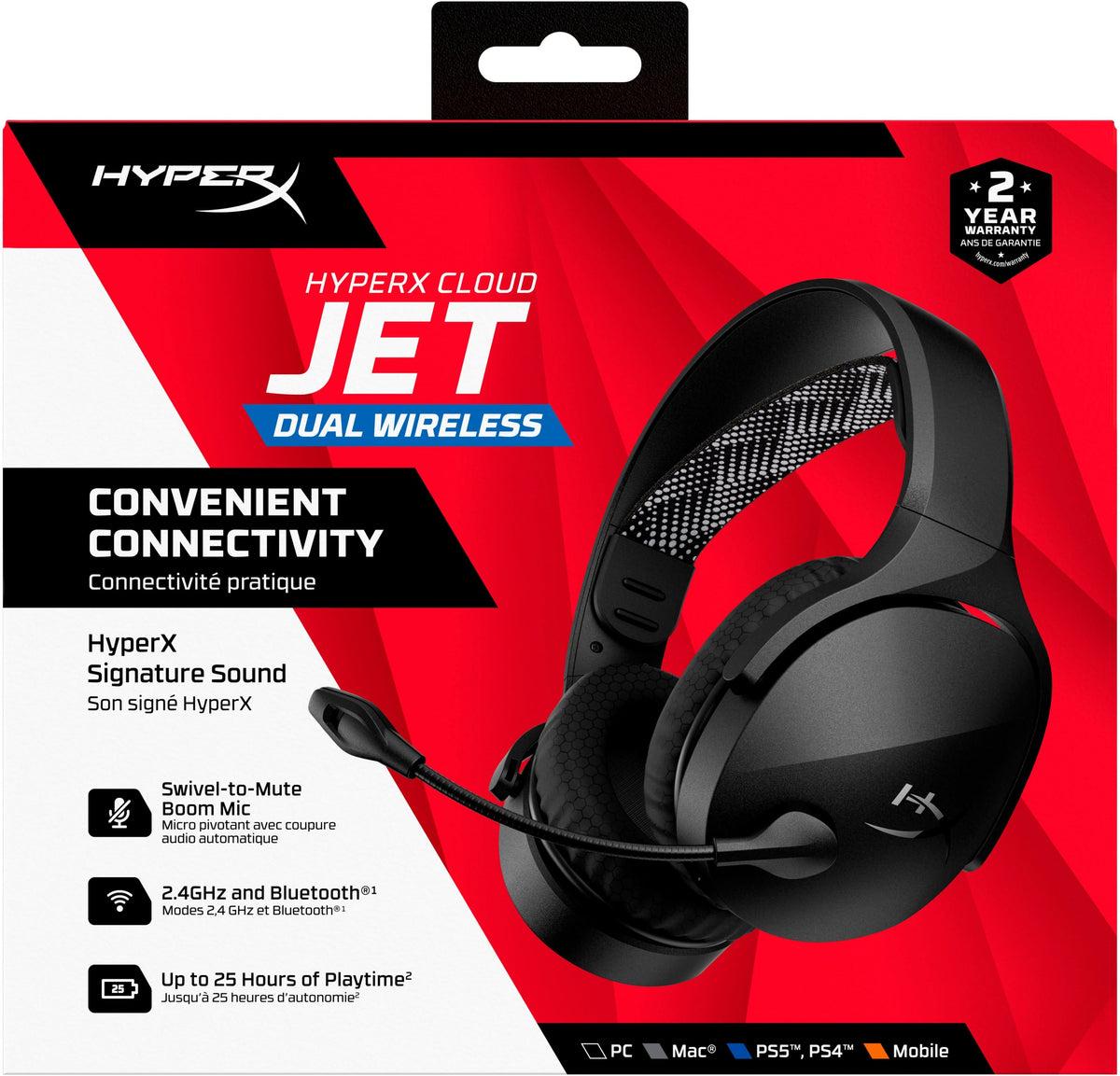 HyperX - Cloud Jet Dual Wireless Gaming Headset for PC, Mac, PS5, PS4, and Mobile - Black