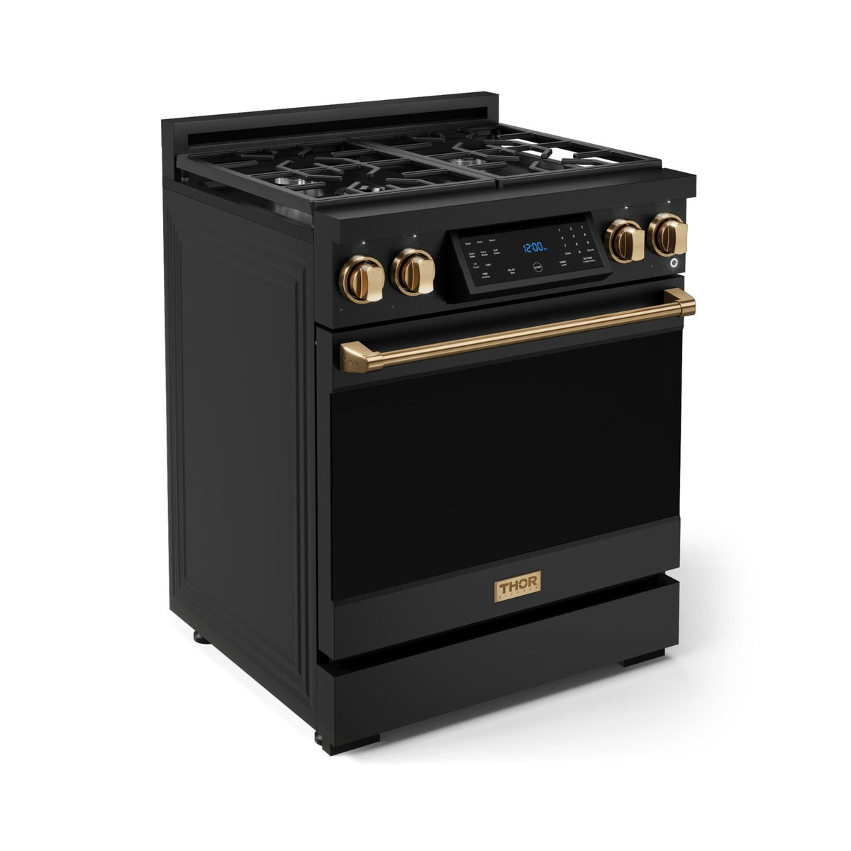 30 in. Wide 4 burner Gordon Ramsay Series by Thor Kitchen 4.55 Cu. Ft Freestanding LP Gas Range with Bronze Hardware - Black