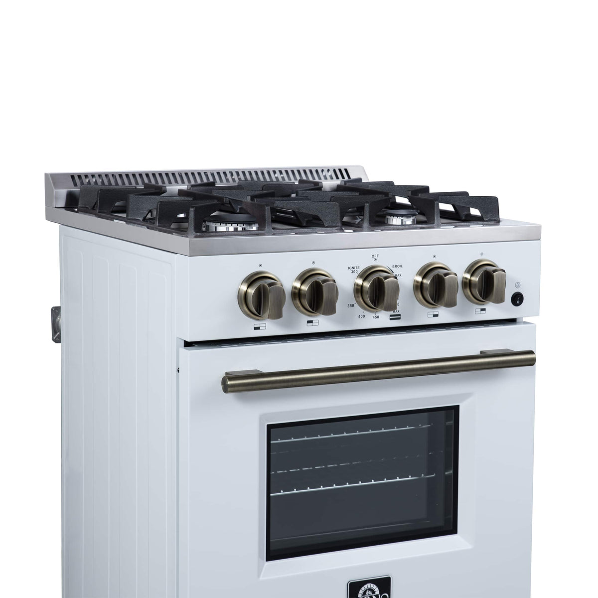 Forno Appliances - 24 in. Wide 4 burner Breno 2.3 Cu. Ft. Freestanding Gas Range with Antique Brass Accents - White