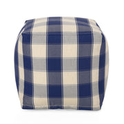 Connor - Checkered Square Pouf Ottoman And Floor Cushion - Ivory / Navy