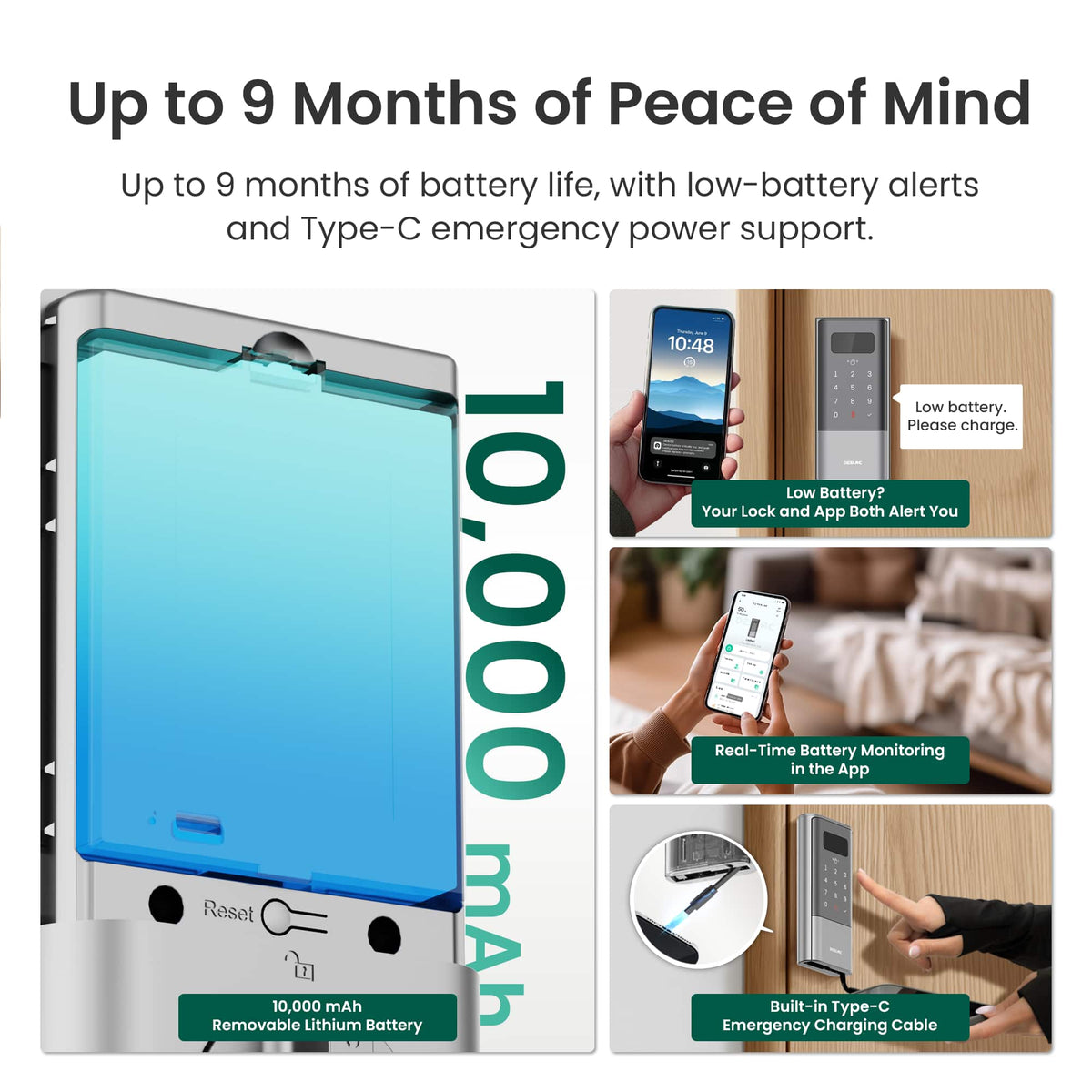 DESLOC - K140 Plus Smart Lock with 10,000mAh Battery Wi-Fi Replacement Deadbolt with Palm Vein Recognition and Auto Lock - Silver