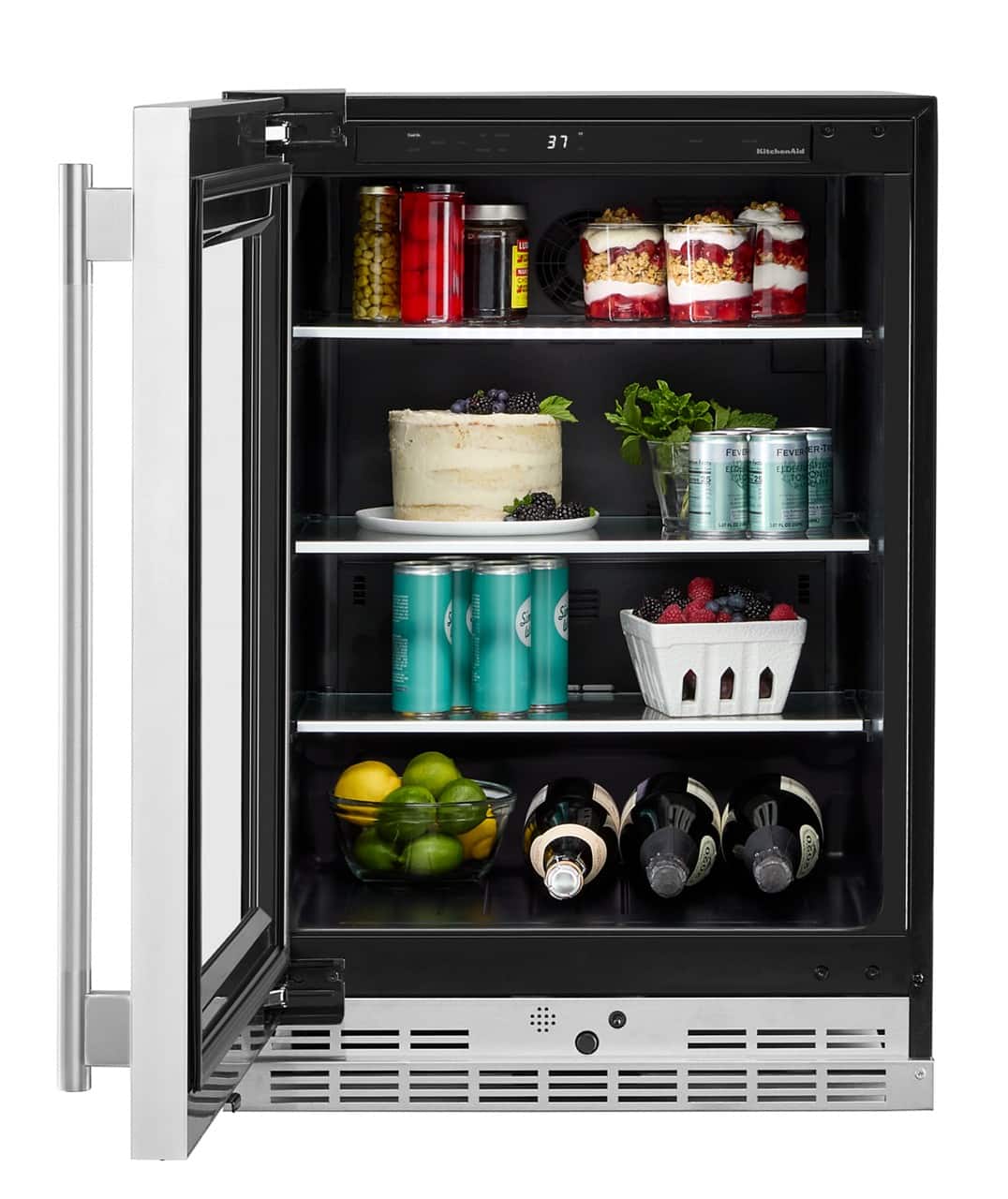 KitchenAid - 5.2 Cu. Ft. Undercounter Refrigerator Glass Door and Shelves with Metallic Accents - PrintShield Stainless Finish