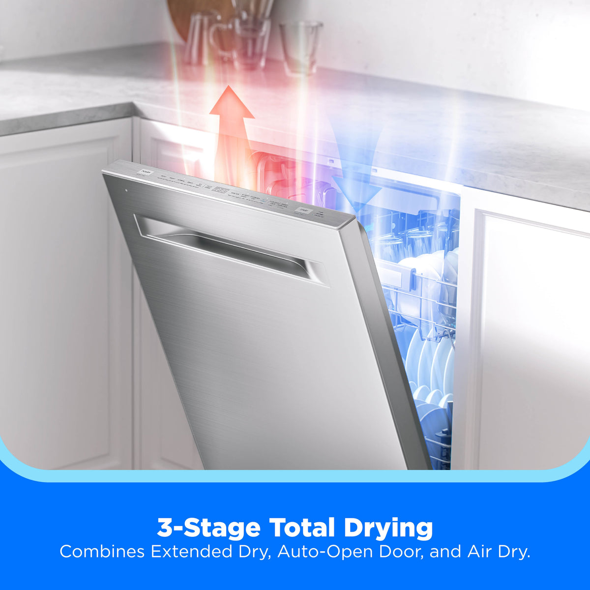 Midea - 24" Top Control Dishwasher with 3-Stage Total Drying, Bottle Wash Zone, 47 dB - Stainless Steel