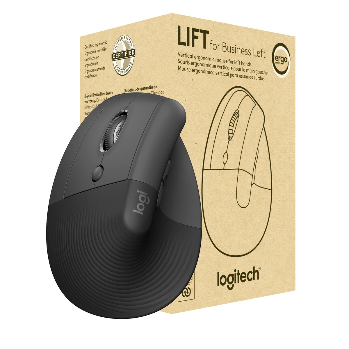 Logitech - Lift for Business Vertical Ergonomic Left Handed Wireless Mouse - Wireless - Graphite