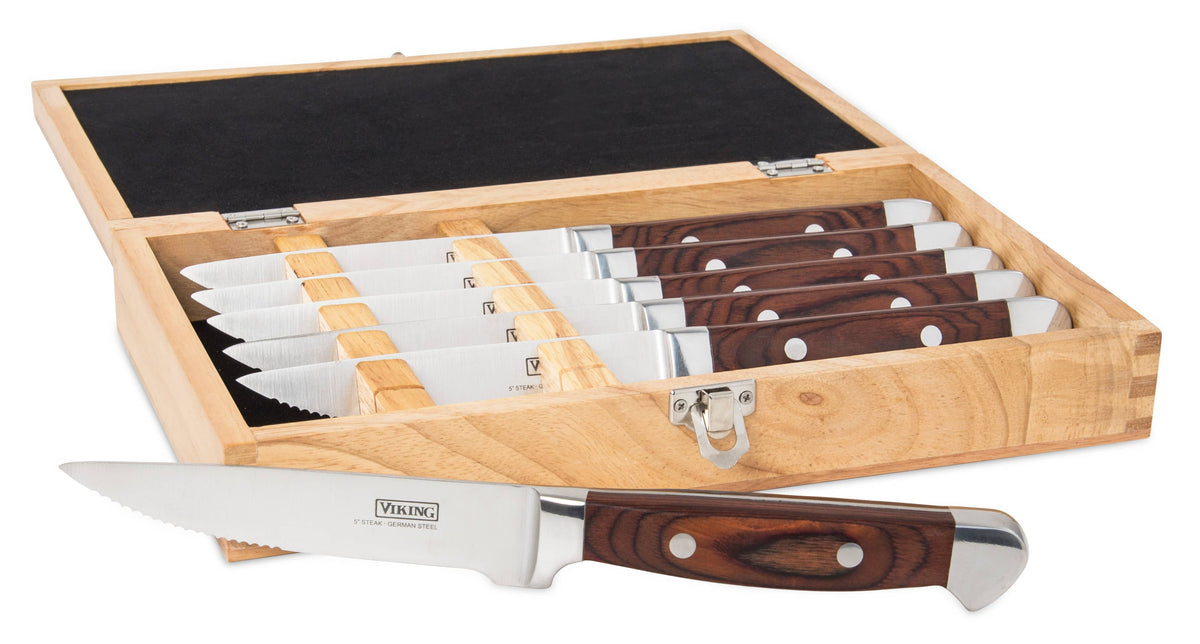 Viking - Pakkawood 6 Pc Steak Knife Set, with Box - Red