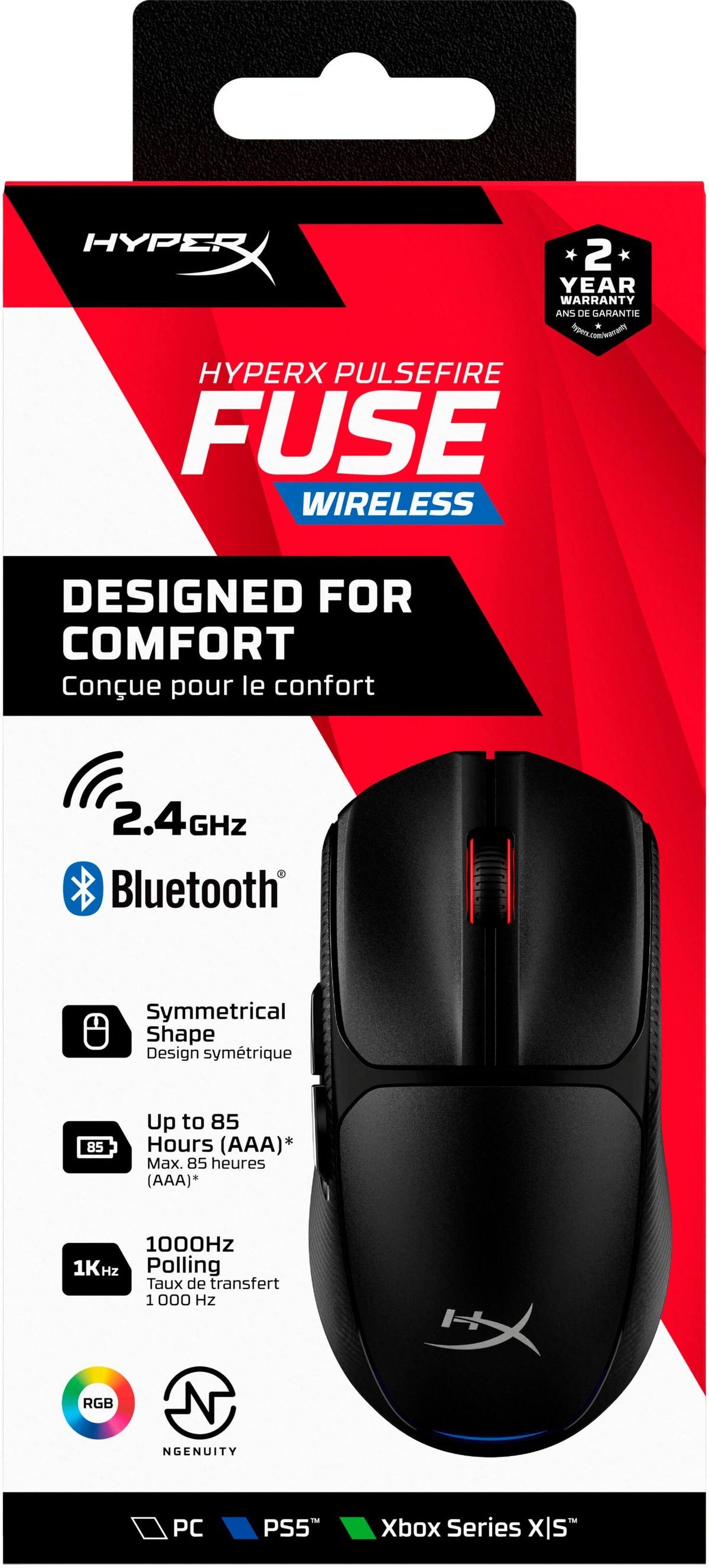 HyperX - Pulsefire Fuse Lightweight Wireless Optical Gaming Mouse with RGB Lighting - Wireless - Black