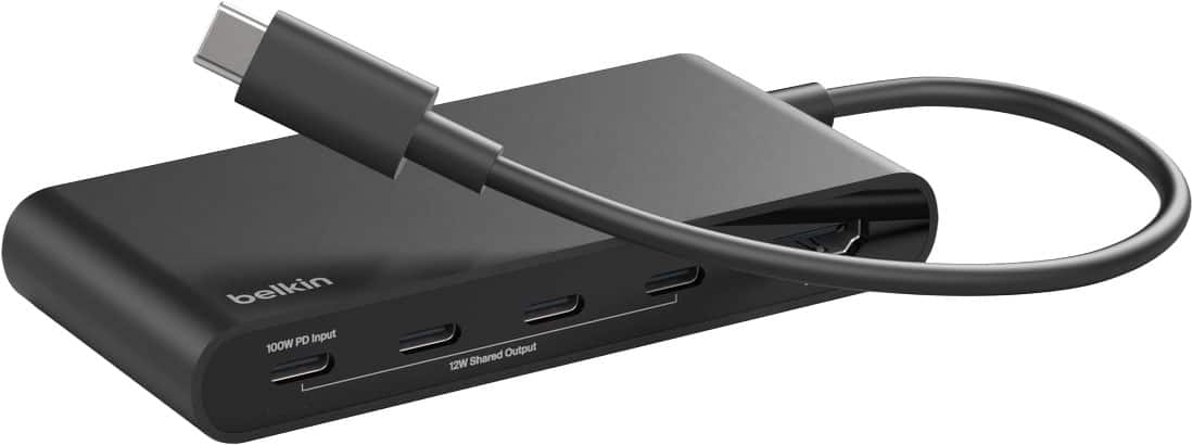Belkin - 5-Port Hub w/ 4K HDMI, 7.8 inch tethered USB-C cable, 100W Power Delivery for MacBook, iPad Pro, Chromebook & More - Black