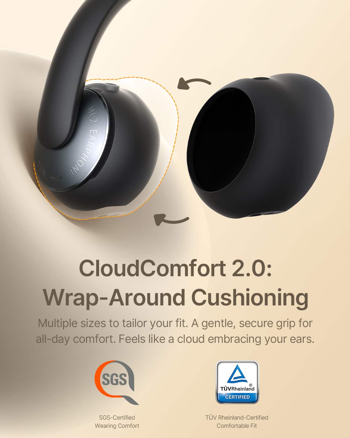 Baseus - Bowie MC2 Open-Ear Clip-On Earbuds - LDAC Hi-Res Audio,55-Hour Playtime,IP67 Water Resistance - Black